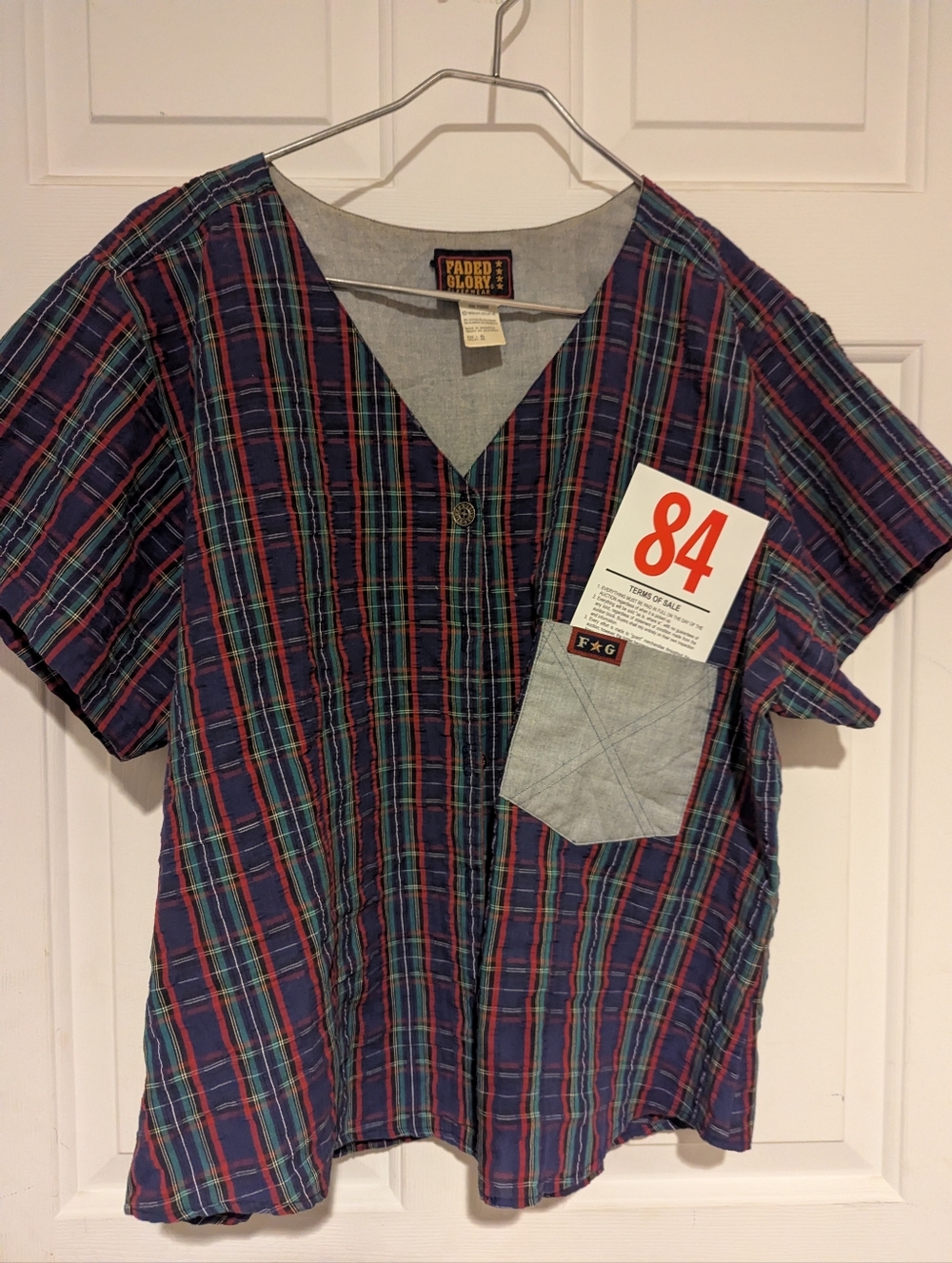 Lot 84 Plaid Short Sleeve Top -;XL